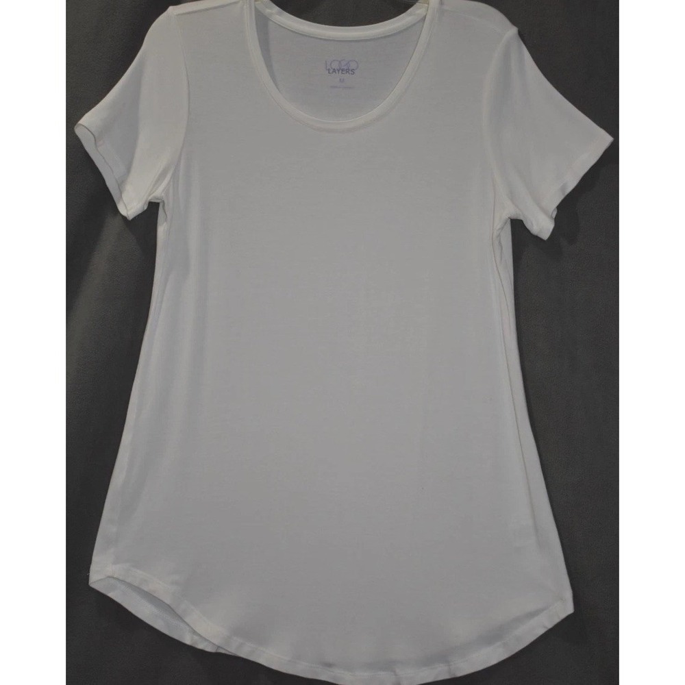 Logo Lori Goldstein LAYERS Medium Top White/Ivory Short Sleeve Stretch Comfy